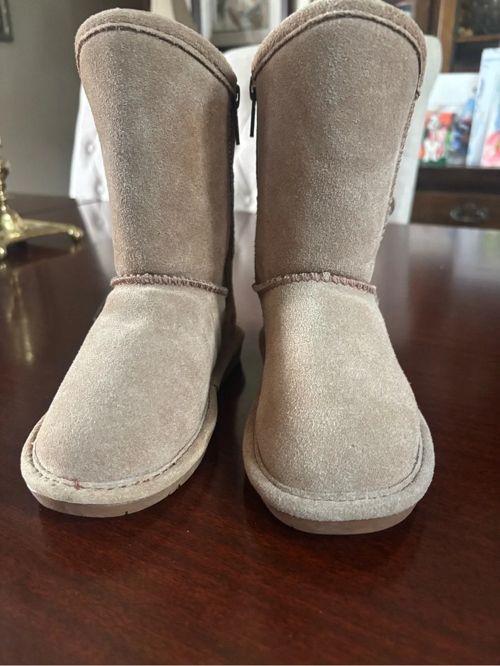 BearPaw Kids Tan Suede Knit-Trim Buckle Winter Boots Size 11 Brand New With Tags